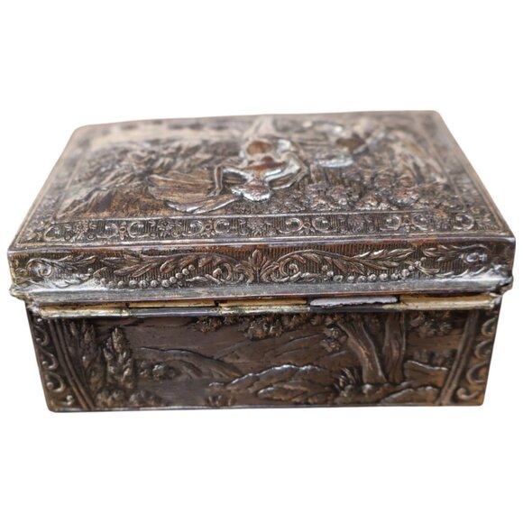 Vantine’s Japan Silver-Tone Art Nouveau Nymph Scene Trinket Jewelry Box - Picture 4 of 7